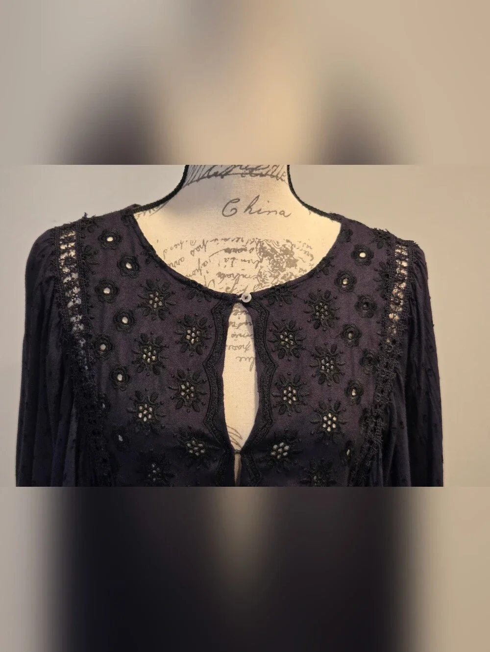 Free People Embroidered Deep Plum Swiss Dot Mini Dress,Size M.